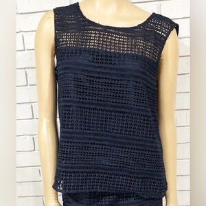 Cupcakes and Cashmere Women's S Navy Blue Tank Top Peekaboo Guipure Crochet Lace